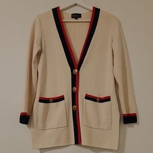 Luisa Spagnioli Cream Cardigan with Red and Blue Trim